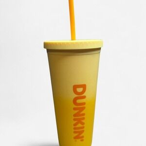Dunkin Yellow Tumbler with Straw